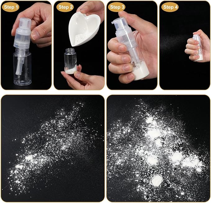 jojofuny Powder Spray Bottle for Travel - 35ML Leak-Proof Locking Nozzle Fine Mist Dispenser, Portable Clear Refillable Container for Baby Powder, Dry Shampoo and Glitter