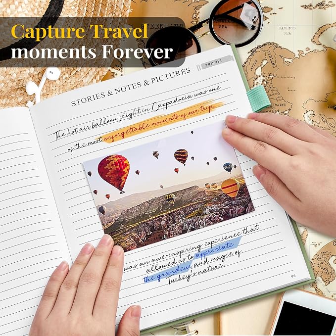 Travel Journal for Women, Adventure Book for 20 Trips, Travelling Planner Notebook Diary for Traveler, Vocation Planner, Travel Gifts(126 Pages, Light Green)