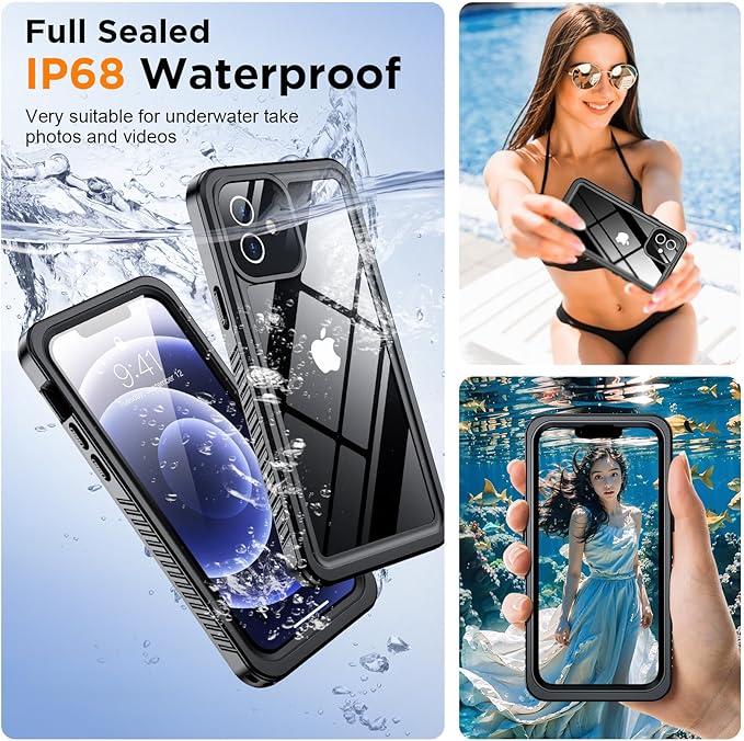 for iPhone 12 Case,Waterproof Non-Slip Shockproof iPhone 12 Waterproof Case,Black