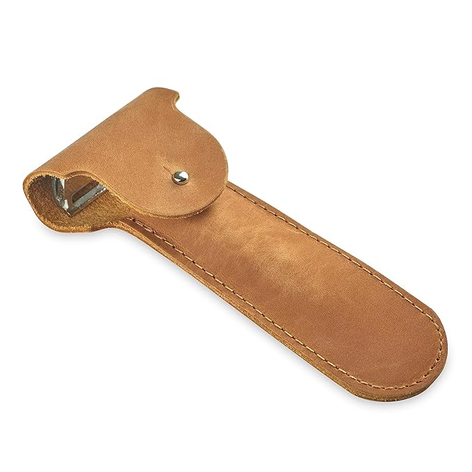 Safety Razor Head Protecting Leather Cover, Genuine Cowhide Leather Double Edge Safety Razor Case Accessories for Travel, Butterfly Razor Case, Soft Leather Double Edge Razor Case (Vintage Brown)
