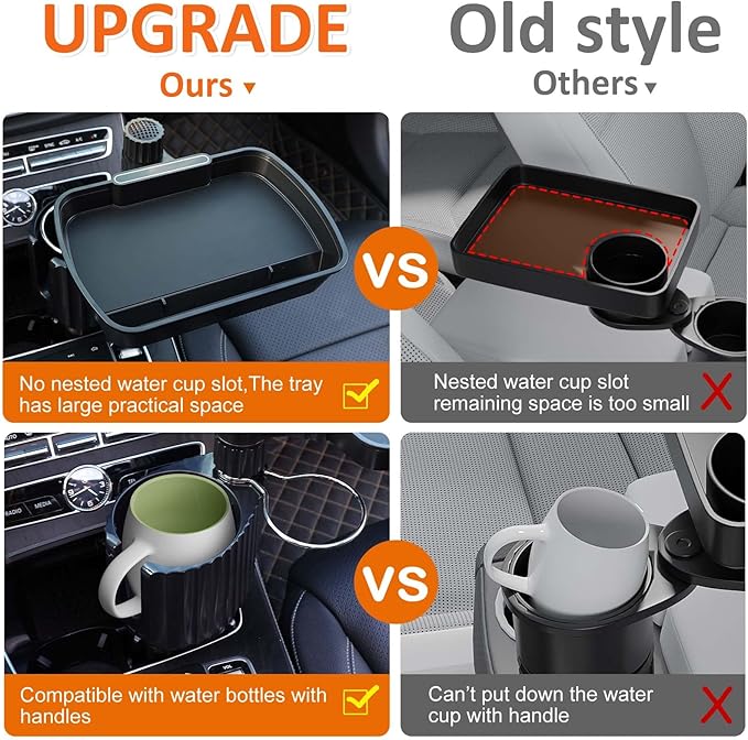 Car Large Cup Holder Expander, 3-in-1 Cupholder Extender with Swivel and Detachable Snack Food Tray Table for Eating, Travel Essentials for Road Trips for Driver. Model A