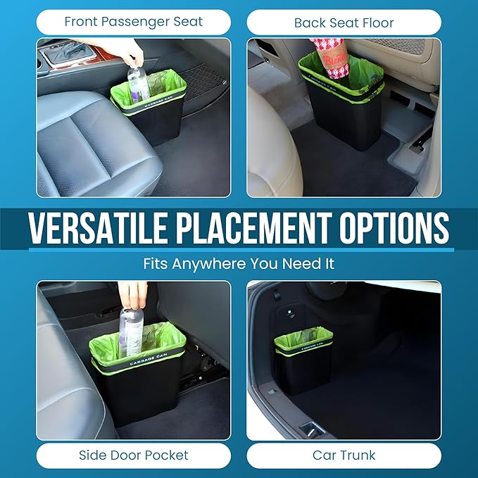 Car Trash Can for Car — 3-Gallon Leakproof Garbage Can with Floor Mat Clip & Bag Securement Band | Open-Top Vehicle Trash Bin for Drivers & Passengers | Fits SUV, Truck, Van, Sedan, MPV (Black)