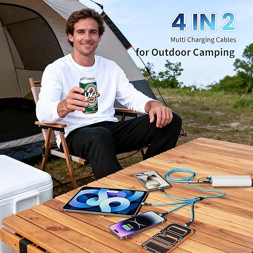 Travel Essentials, 4 in 2 Multi Charging Cable 3 USB C Chargers for iPhone 17, Multi Charger Cord with 3 Type C/IP, Compatible for iPhone 17 to 11, Android, Galaxy, iPad, Data Sync, 5 FT