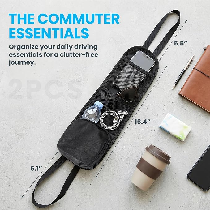 2 PCS Car Seat Storage Hanging Bag, Multi-Pocket Auto Interior Seats Side Organizer with Mesh Pockets, Multifunctional Vehicle Seat Mesh Storage Bag for Phones Wallets Glasses