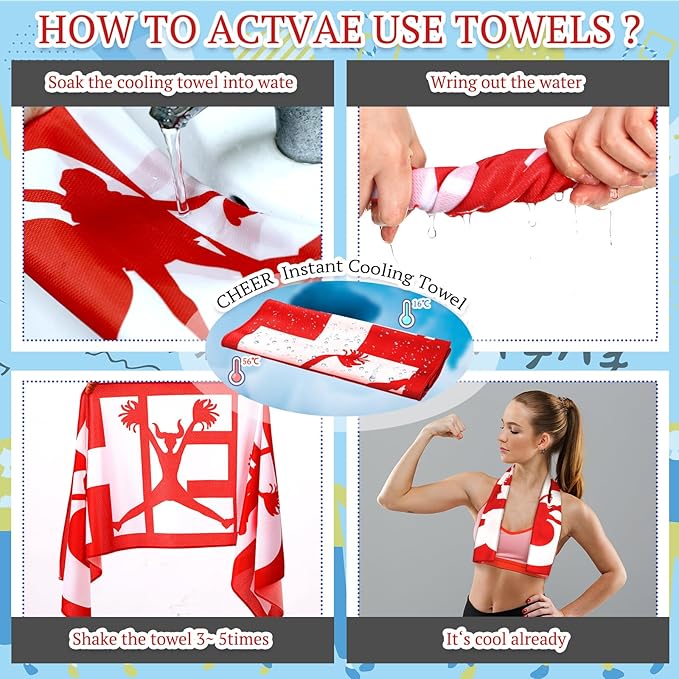 24 Pcs Cheerleader Cooling Towel Cheer Gifts Bulk for Team Cheer Sports Gifts with Bags 40" x 12" Breathable Chilly Microfiber Cooling Towel for Yoga Sport Gym Party Favor (Red)