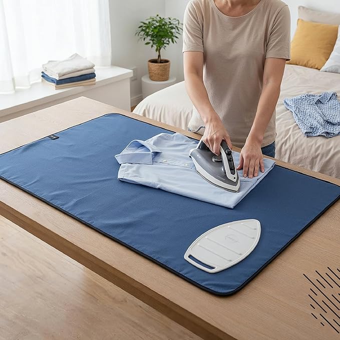 Encasa XO Ironing Mat/Pad Large 48"x28" with Padding, Anti-Slip, Silicone Iron Rest, Steam Press on Tabletop & Bed, Heat Resistant, Portable, Easy to Carry, Cobalt