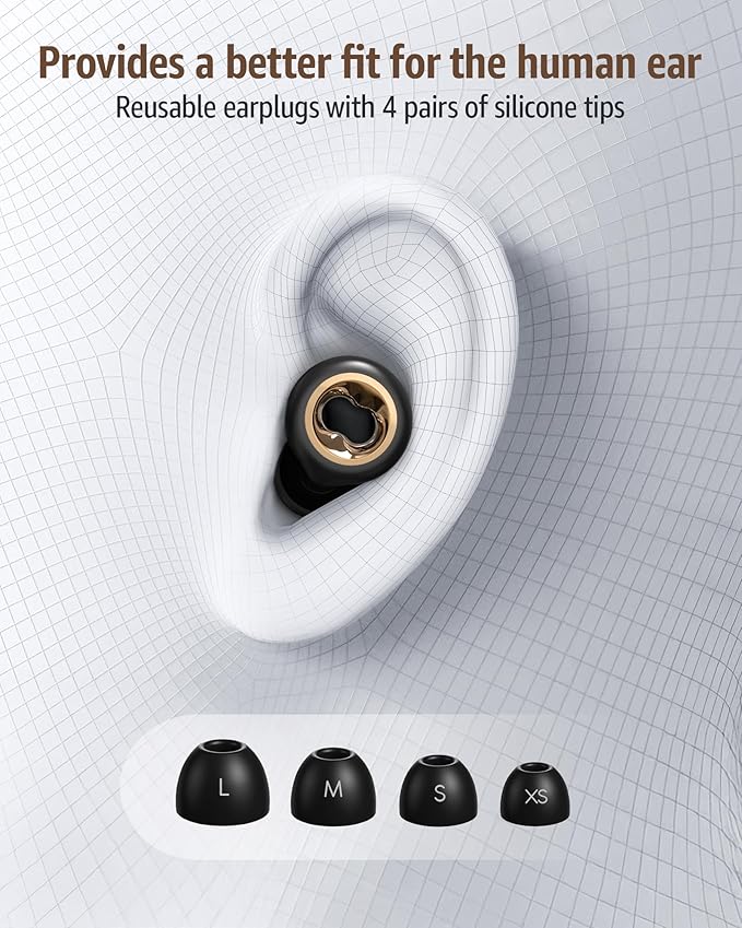 Sleeping Ear Plugs: 45DB Noise Cancelling Ultra-Comfy Reusable Ear Plug- Silicone Hearing Protection for Concerts & Travel & Snoring with 8 Eartips -Earbuds for Side Sleepers