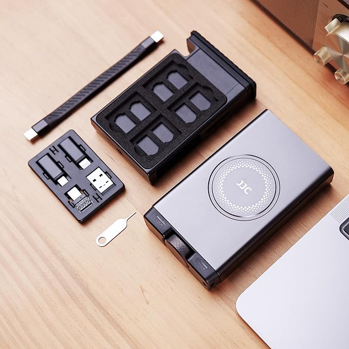 JJC Memory Card Reader Holder, High-Speed SD Card Reader w USB 3.1 Gen 2 Type-C Interface, 24 EVA Slots for 8 SD & 16 Micro SD Card, Multiple SD TF Card Case for Cameras/Smartphones/Drones-Gray