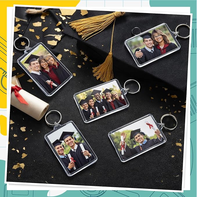 Yaomiao Acrylic Photo Frame Keychain Holder Photo Picture Insert Blank Keyring for DIY Craft