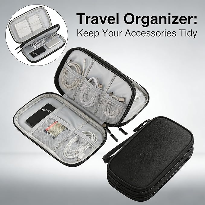 Travel Storage Box - Hard EVA Protective Cover for Mobile Power Bank, Charger, Cable, Phone and Accessories - Portable Storage Bag for Airplane, Business Travel, Home Furnishings