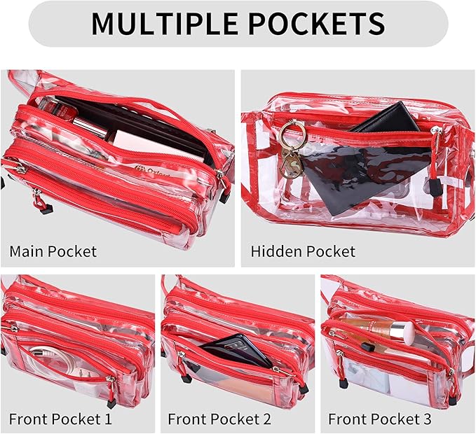 Clear Bag Stadium Approved Clear Fanny Pack for Women for Work,Multi-purpose Waist Bag for Travel & Sporting Event