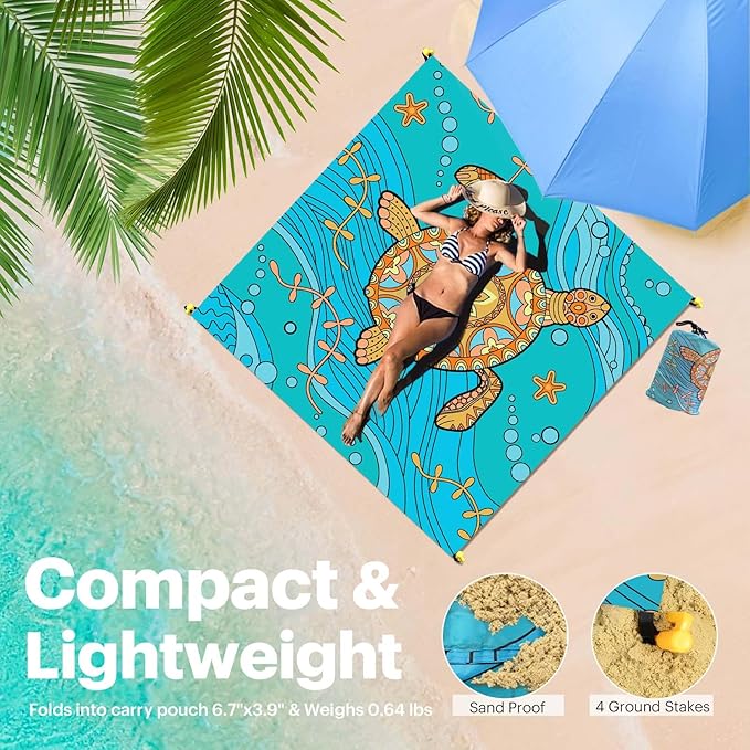 EASYFUN Beach Blanket Sandproof Oversized, 79''×83'' Extra Large Beach Mat, Portable Picnic Mat for Travel Camping Hiking, Lightweight Beach Essentials Family Water Resistant Mat