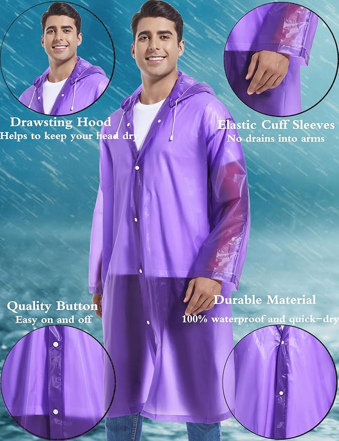 2PCS Rain Ponchos for Adults Reusable Rain Coats for Adults Rain Jackets Raincoats for Men Women