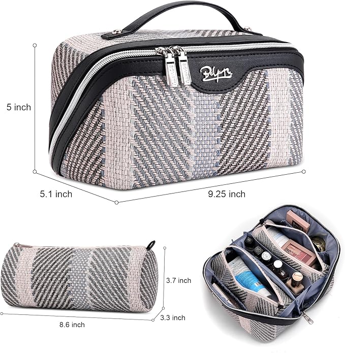 BOYATU Travel Makeup Bag Cosmetic Bag for Women: 3 Pcs Set Make up Bag with Compartments - Waterproof Vegan Leather Toiletry Bags with Handle - Makeup Organizer for Travel Essentials(C-4-Black)