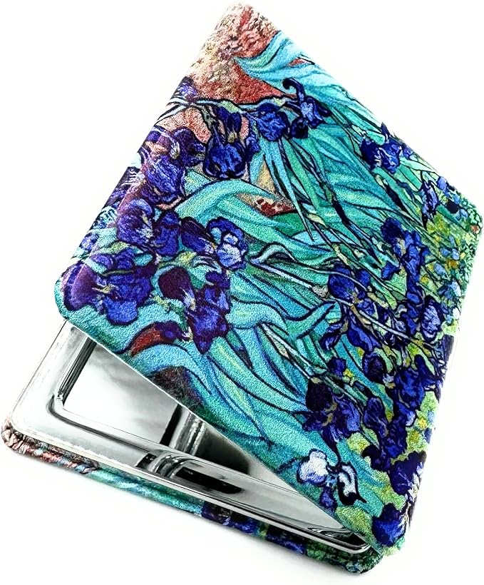 Compact Mirror Square Irises Van Gogh Pocket Mirror for Women Small Travel Mirror Magnifying Floral Purse Mirror Compact Unique Gift for Women