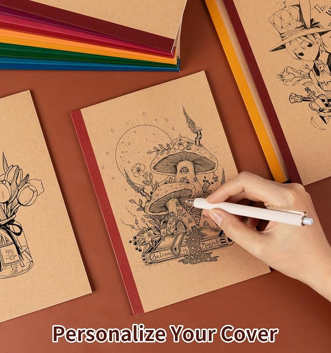 60 Pack Lined Notebook Journals Bulk, A5 College Ruled Composition Notebook, Kraft Cover with Vintage Spines, 8.3”x 5.5”, 15 Colors 60 Pages for School Office Travel