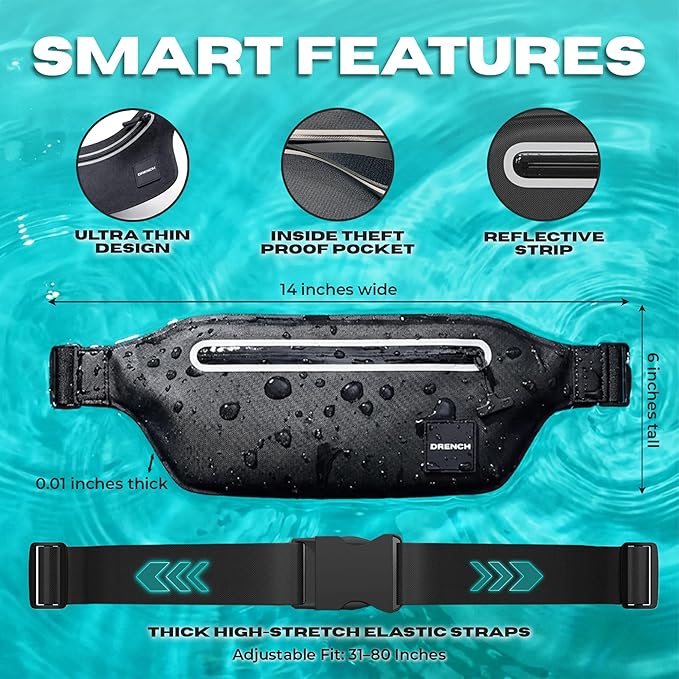 Drench 2-Pack 100% Waterproof Fanny Pack – IPX8 Submersible Dry Bag Waist Pouch & Waterproof Phone Case for Swimming, Boating, Kayaking, SUP & Snorkeling – Underwater Floating Belt Bag Set, Black