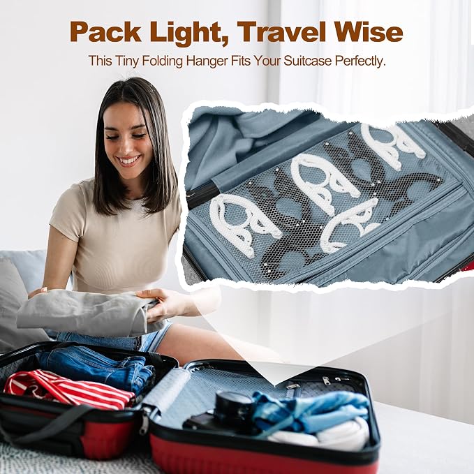 HOUSE DAY 10 Pack Travel Hangers with Clips, Cruise Essentials 2026, Black Foldable Hangers for Pants Skirt, Lightweight Portable Collapsible Clothes Hangers Space Saving Set for Hotel, RV, Dorm