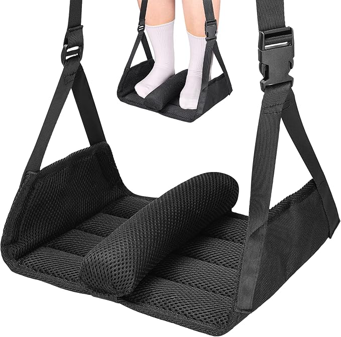 Babenest 1pc Airplane Foot Hammock, Foldable Leg Rest Support with Adjustable Straps to Relieve Swelling, Portable Under Desk Flight Footrest Holder for Air Travel, Office & Car