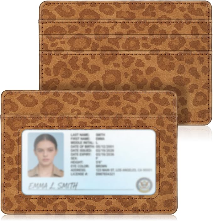 FINTIE Slim Minimalist Front Pocket Wallet, RFID Blocking Credit Card Holder Card Cases with ID Window for Men Women, Leopard print