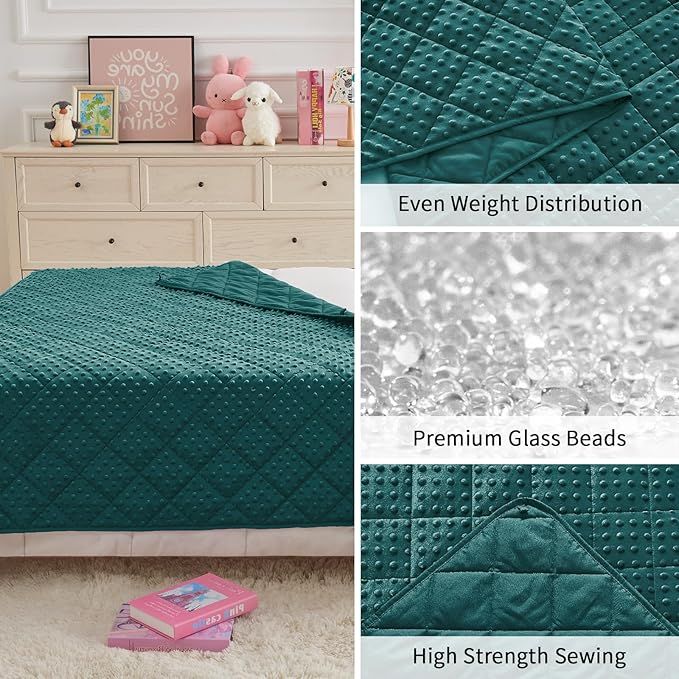 Green Weighted Blanket Kids 7lbs, 40"x60", Breathable Cooling Minky Heavy Throw Blanket for 60-90lbs, Soft Winter Thick Big Blankets Weighted Comforter Gifts for Sleeping