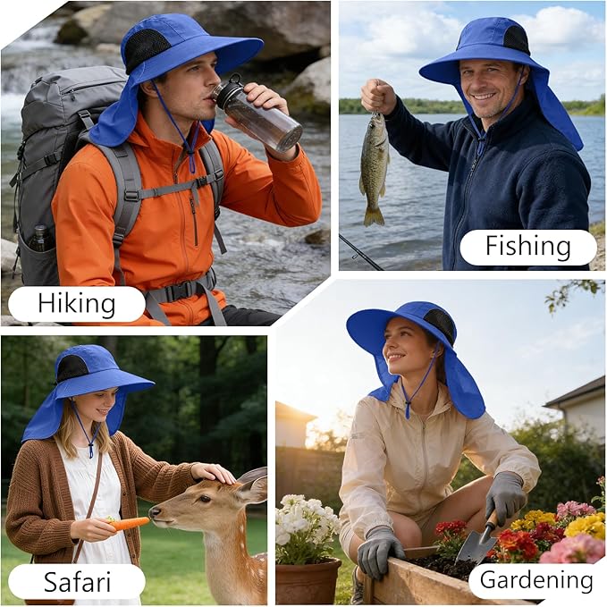 Sun Hat for Men Women with Neck Flap,UPF 50+ UV Protective Hiking Fishing Hats,Wide Brim Sun Hat for Women&Men