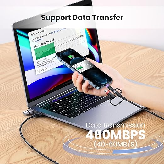 PD 60W USB C Multi Fast Charging Cable Nylon Braided Cord 5-in-1 3A USB/C to Type C/Micro/Phone Fast Sync Charger Adapter Compatible with Laptop/Tablet/Phone (4FT, Grey)