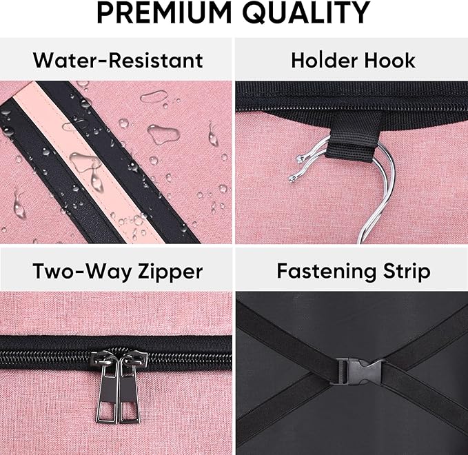 BALEINE Travel Garment Bag, Travel Suit Bag for Men, Water Resistant Carry on Garment Bag for Hanging Clothes, Garment Duffel Bag for Travel Business (Pink)