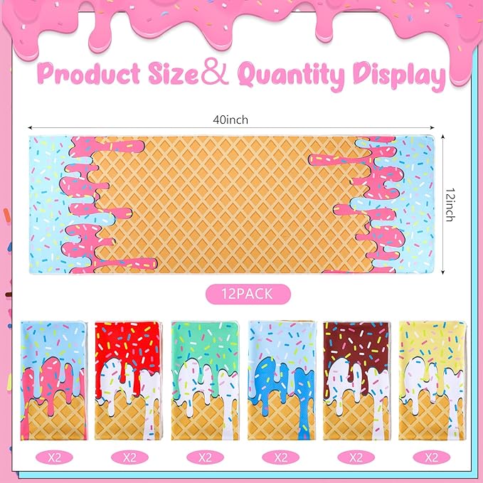 Hahafelt 12 Pack Ice Cream Drip Baseball Cooling Towels for Boys, Ice Cream Print Sports Towels with Bags, 40"x12" Breathable Chilly Towel, Colorful Summer Microfiber Towel for Sport Team Gift Beach