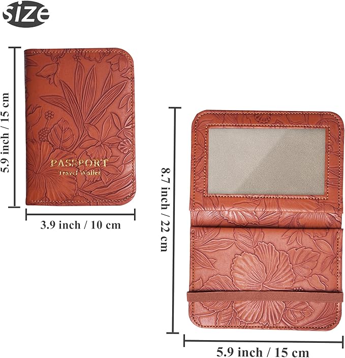lizimandu Passport Holder with Airtag Slot, Airtag Passport Wallet for Men Women, Slim Leather Passport Holder Case Family for Travel Anti-Lost(1-Carved Light Brown)