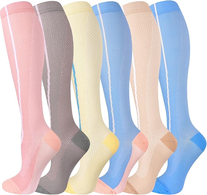 bropite Flora Compression Socks for Women & Men-Knee high 6 Pairs 20-30mmhg Support Running Nurse Travel