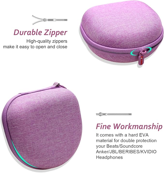 Headphone Headset Case for JLab JBuds Lux ANC/JLab Go Lux ANC/Lorelei X8/Beats/JBL/TOZO/BERIBES/Picun/KVIDIO Noise Cancelling Over-Ear Foldable Headphones (Purple)