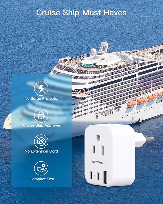 Italy Travel Plug Adapter, HANYCONY Type L Power Plug Adapter with 2 Outlets 3 USB Ports(2 USB C) for US USA to Italy Rome Uruguay Chile Travel Essentials
