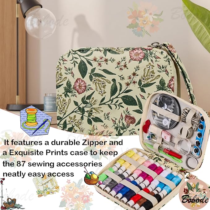 Arts Craft Printing Sewing Kit Travel Basic Small Sewing Set | Floral Pattern Sewing Kit for Adults,Emergency,Beginners Professional Sewing Supplies with 18 Colors Sewing Thread
