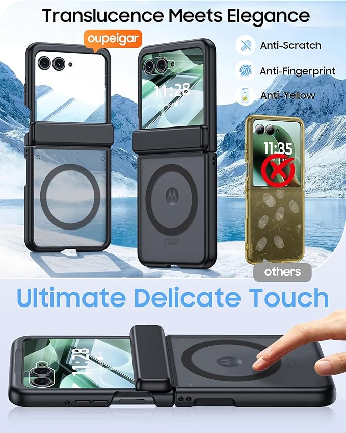 Magnetic for Motorola Razr 2026 Case with Hinge Protection, Screen Protector, Compatible with MagSafe,Skin Feel Translucent Frosted, Shockproof Slim Cover for Moto Razr 2026-Black