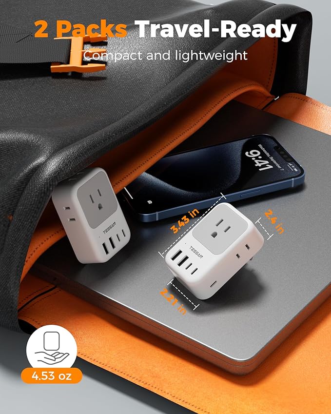 TESSAN Australia Plug Adapter 2 Pack, 28W New Zealand Power Adapter with 4 Outlets 5 USB Ports (3 USB-C), Type I Travel Adaptor for US to Australian Argentina China Fiji Samoa Tonga Kiribati