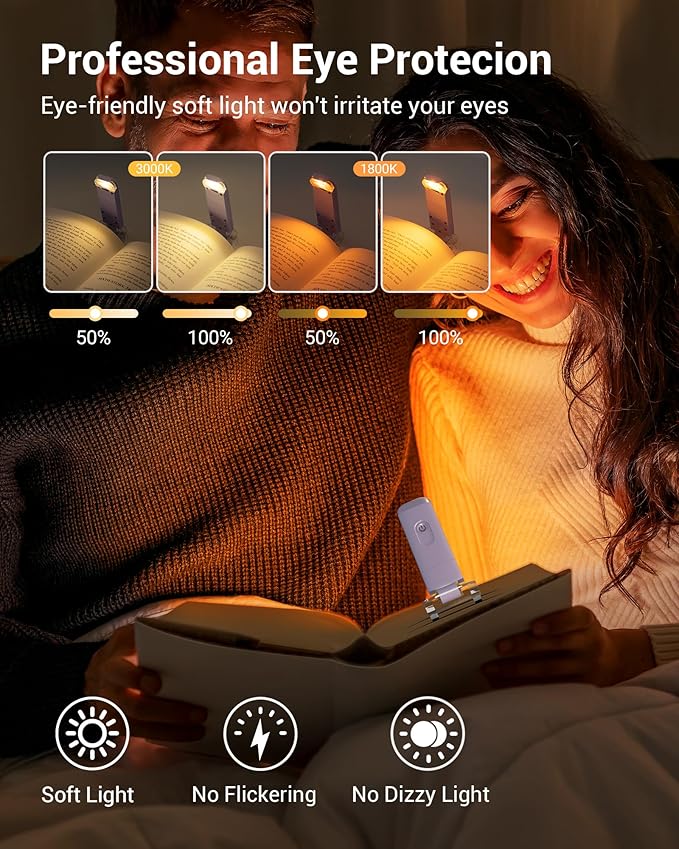 DEWENWILS USB Rechargeable Book Reading Light, LED Clip on Booklight Flexible Reading Lights in Bed, Car at Night, 4 Brightness Adjustable, Perfect for Bookworms, Kids (Purple)