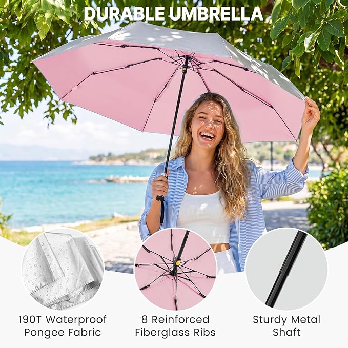 G4Free 46 Inch Mini Travel Umbrella with Retractable Handle, Pocket Size Umbrellas for Sun Rain. UV Protection UPF 50+, Small Compact Umbrella