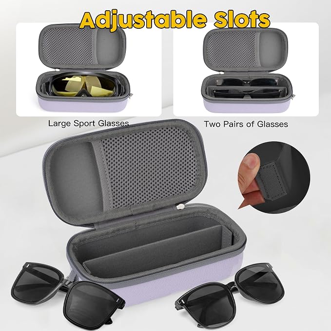 Double Eyeglasses Case,Hard Shell Glasses Case Travel Sunglasses Organizer with Adjustable Slot & Clip for Men Women