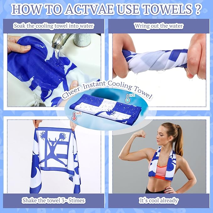 24 Pcs Cheerleader Cooling Towel Cheer Gifts Bulk for Team Cheer Sports Gifts with Bags 40" x 12" Breathable Chilly Microfiber Cooling Towel for Yoga Sport Gym Party Favor (Blue)