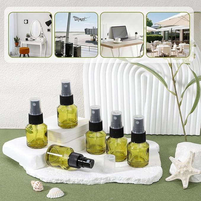Segbeauty 6pcs 0.5oz Empty Small Travel Spray Bottle for Hair, Refillable Mini Glass Spray Bottles for Perfume, 15ml Green Fine Mist Atomizer Cologne Travel Bottle Sprayer, Liquid Containers Bottles