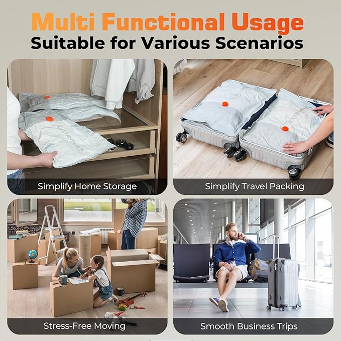 ETENWOLF 20 Pack Vacuum Seal Bags for Clothing with Rechargeable Wireless Pump,Travel Vacuum Storage Bags for Luggage and Suitcase Space Saver Compression Bags in 4 Carry-On Sizes (20/22/24/28Inch)