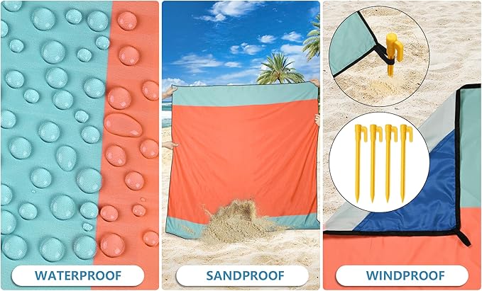 HIHOHO Beach Blanket Waterproof Sandproof Extra Large Beach Mat 79" X 83"/120"x108"for 1-8 Adults Quick Drying Durable Outdoor Picnic Mat for Beach Travel Camping Hiking