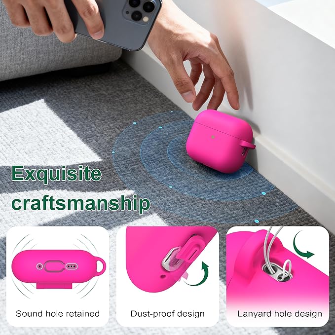 R-fun for AirPods Pro 3 Case (2025), Soft Silicone Protective Case Cover Compatible with Apple AirPods Pro 3rd Generation (USB-C Cable) for Women Men with Cleaning Kit and Keychain, Rose Pink