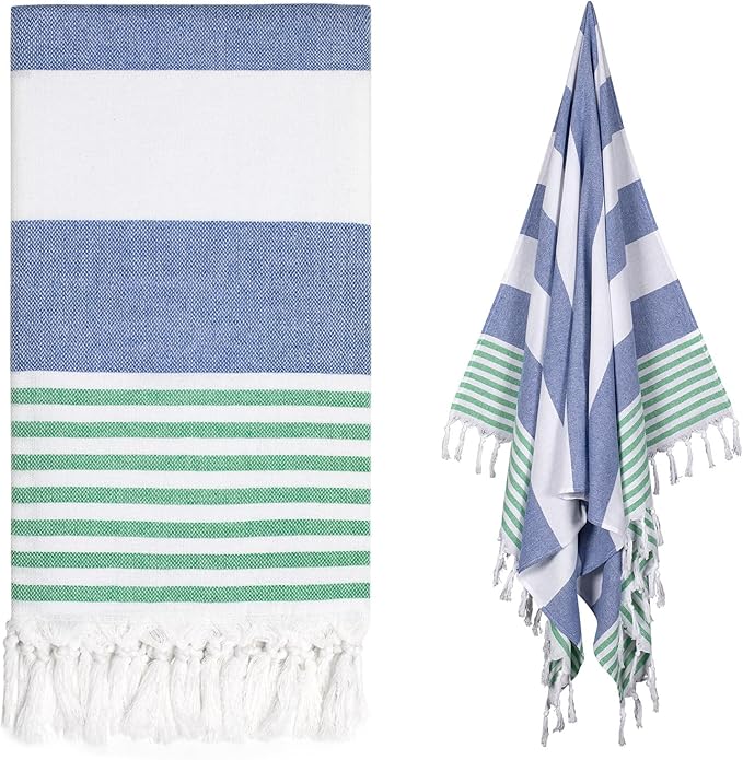 cabanana Turkish Beach Towel Oversized - 40"x70" Quick Dry Sand Free Thin Beach Towels for Adults,Extra Large Cotton Lightweigh Travel Towel for Beach Accessories (Blue Turquoise)