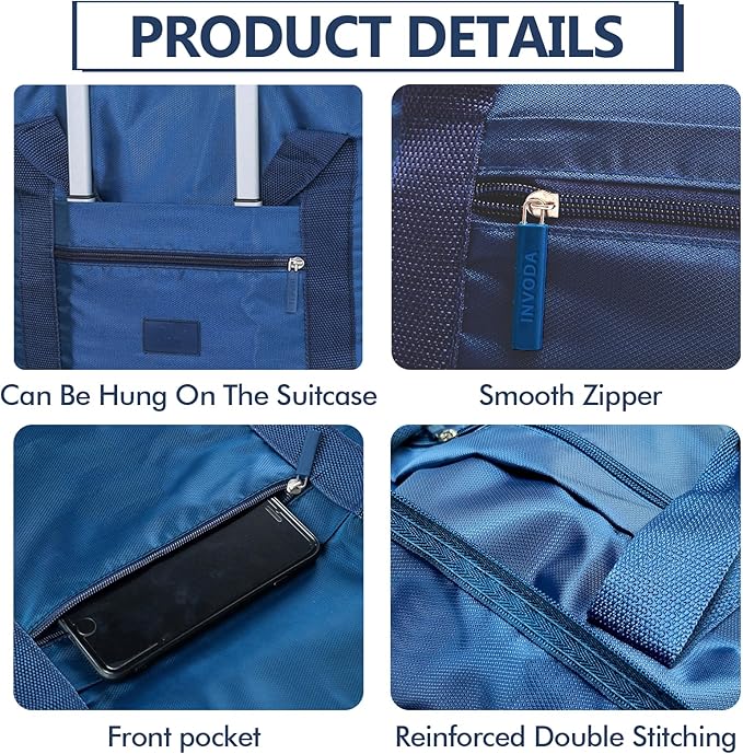 INVODA Travel Bag Lightweight Foldable Travel Duffel Bag Waterproof Sports Gym Bag Tote Carry On Luggage Bag Weekender Overnight Bag (Green+Blue)