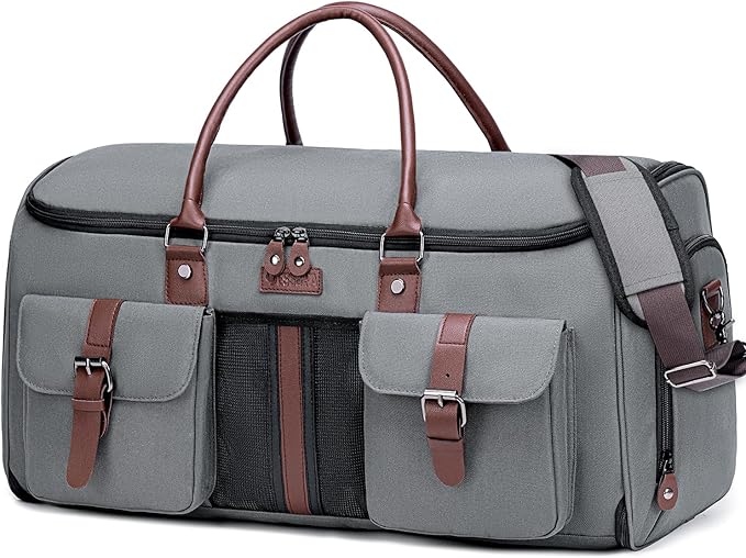 Carry on Garment Bag,Vessgra 2 in 1 Duffle Bag for Travel 58L Garment Bags for Travel Scratch-Resistant Oxford Duffel Bag for Men with Inner Dry/Wet Compartment, Bussiness Weekender Trip,Grey