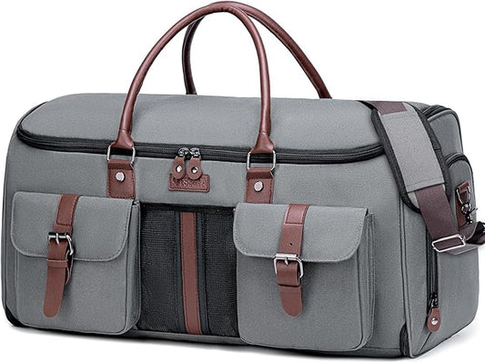 Carry on Garment Bag,Vessgra 2 in 1 Duffle Bag for Travel 58L Garment Bags for Travel Scratch-Resistant Oxford Duffel Bag for Men with Inner Dry/Wet Compartment, Bussiness Weekender Trip,Grey