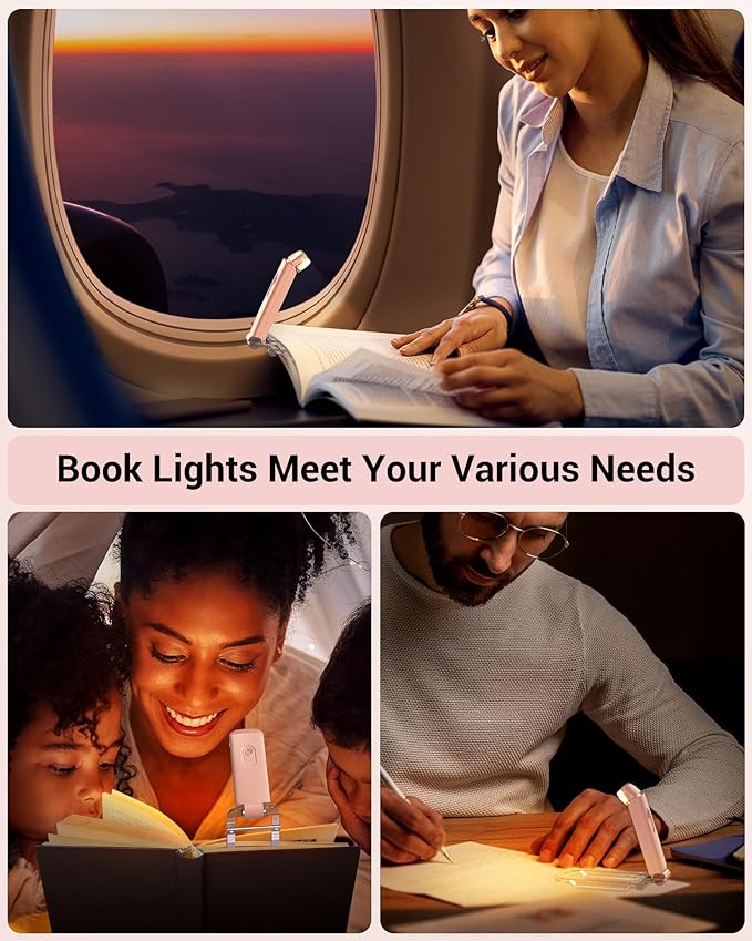 DEWENWILS USB Rechargeable Book Light for Reading in Bed, Clip-on LED Reading Lamps Portable Bookmark Lights for Kids, Book Lovers, 4 Brightness Adjustable for Eye Protection (Light Pink)