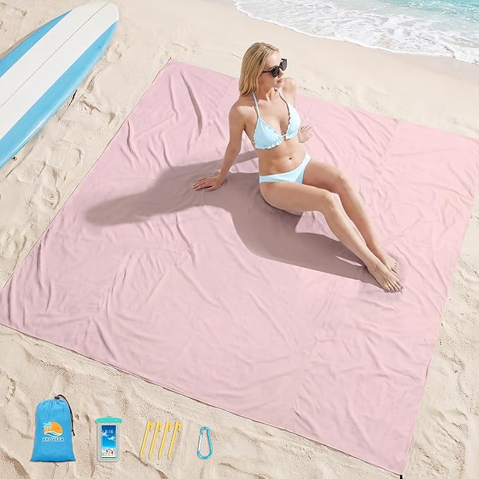 Aroveea Beach Blanket Waterproof Sandproof 1-7 Adult Oversized 78''X81''/10'X9' Lightweight Durable Compact Sand Free Beach Mat for Travel Camping Hiking Picnic Blanket